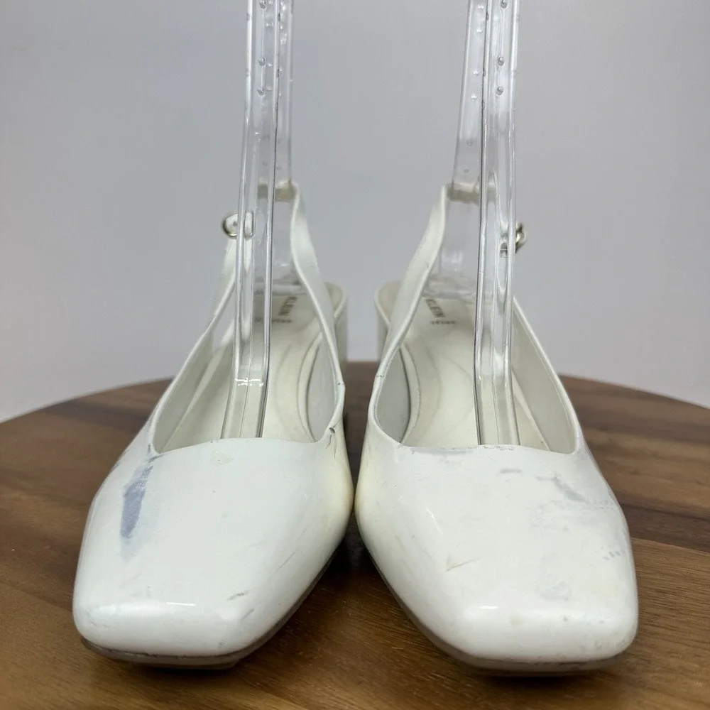 Womens Anne Klein Lizette‎ White Patent Leather Slingback Pumps Size 11 M GUC